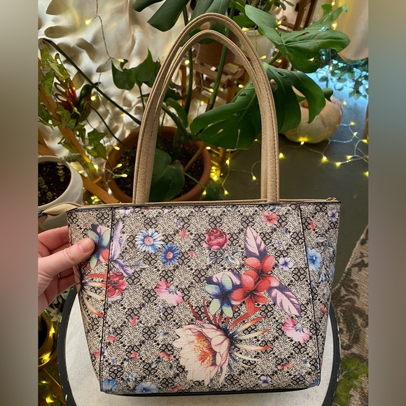 🎀CUTE Coquette Kawaii Balletcore Floral Lace Printed Faux Leather Bag With Bow - Picture 2 of 4